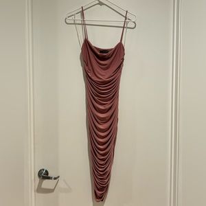 New Cefian blush pink midi ruched body con dress